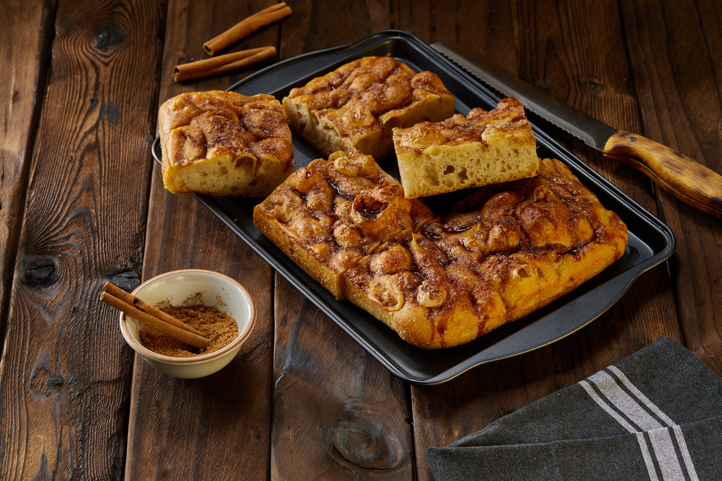 Sourdough Focaccia with Cane Sugar and Cinnamon